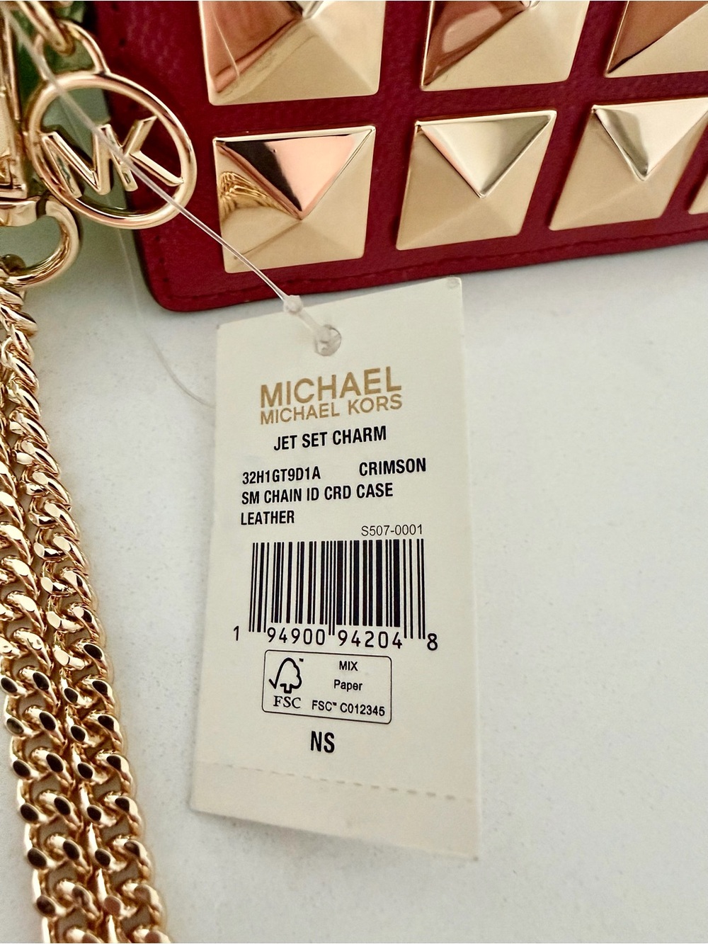 Michael Kors Red Studded Card Case Wristlet - Picture 5 of 5